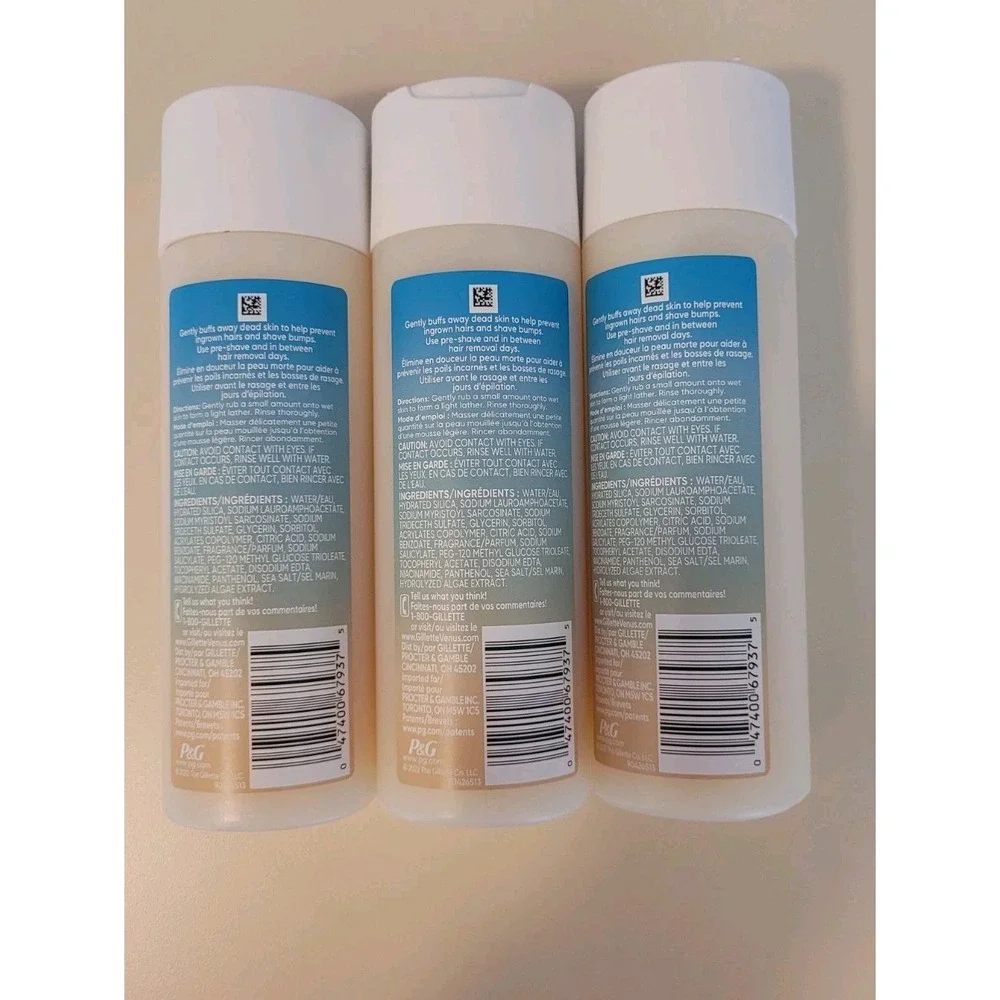 3 Gillette Venus + Olay Pre Shave Exfoliant Sea Salt Smooths Skin 6.7oz Each